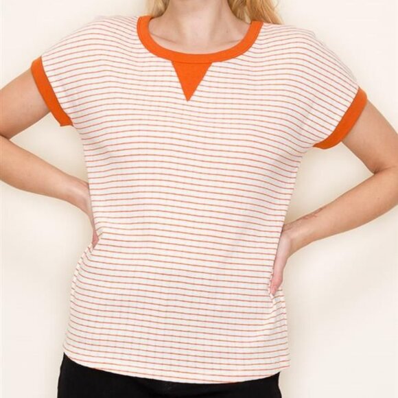 Women's Orange and White Stripe T-shirt Staccato Size XL - Picture 3 of 5